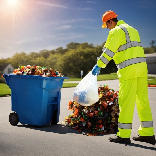 Cloud, Sky, High-visibility Clothing, Waste Container, Asphalt, Waste Containment