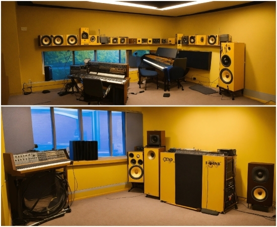 Computer Desk, Electronic Instrument, Interior Design, Audio Equipment, Cabinetry, Output Device
