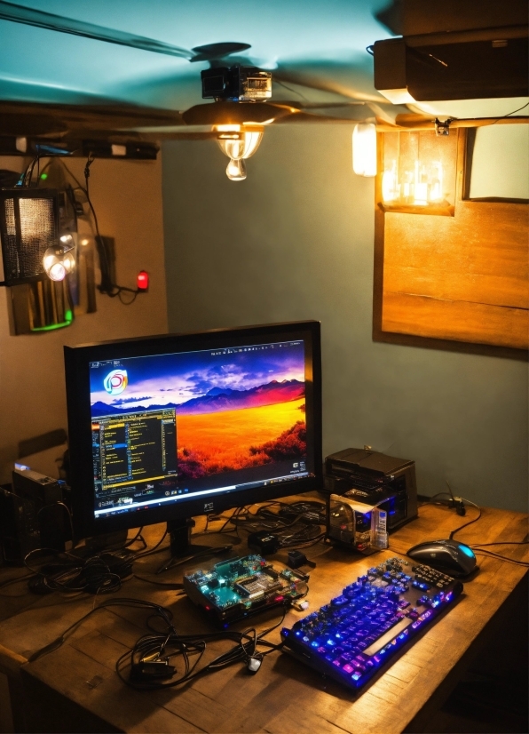 Computer, Lighting, Personal Computer, Table, Audio Equipment, Desk