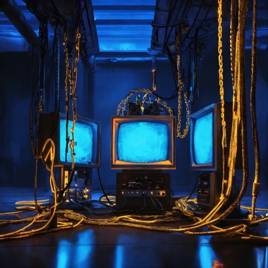 Computer, Personal Computer, Blue, Electricity, Entertainment, Electrical Wiring