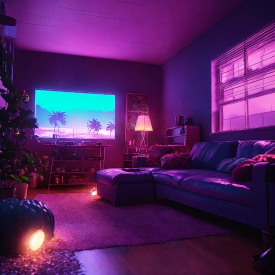 Couch, Furniture, Property, Purple, Light, Plant