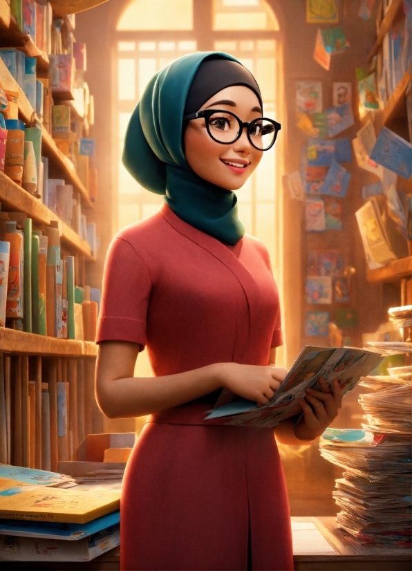 Cute Background Wallpaper, Glasses, Vision Care, Smile, Shelf, Bookcase