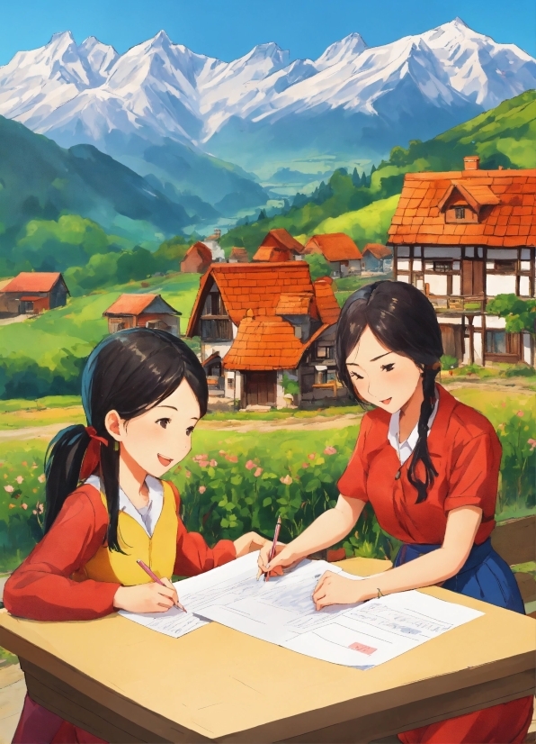 Doll Images, Sky, Mountain, Plant, Green, Table