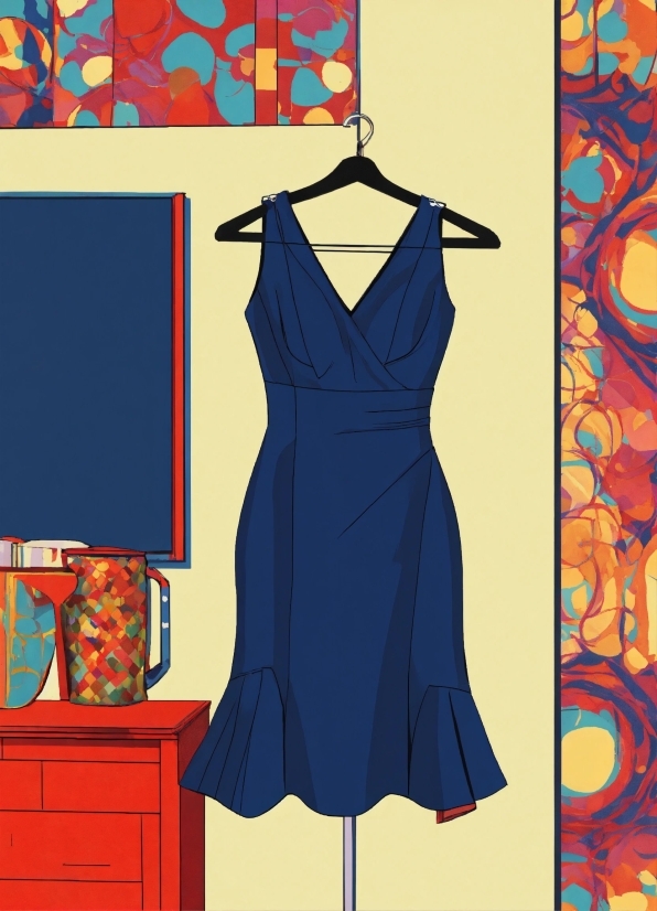 Dress, One-piece Garment, Azure, Fashion, Neck, Textile