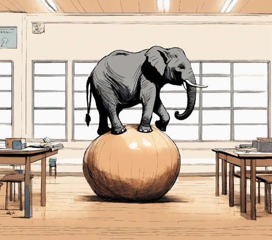 Elephant, Table, Window, Sculpture, Wood, Working Animal