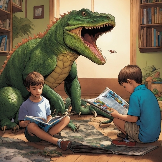 Extinction, Green, Dinosaur, Bookcase, Shelf, Picture Frame
