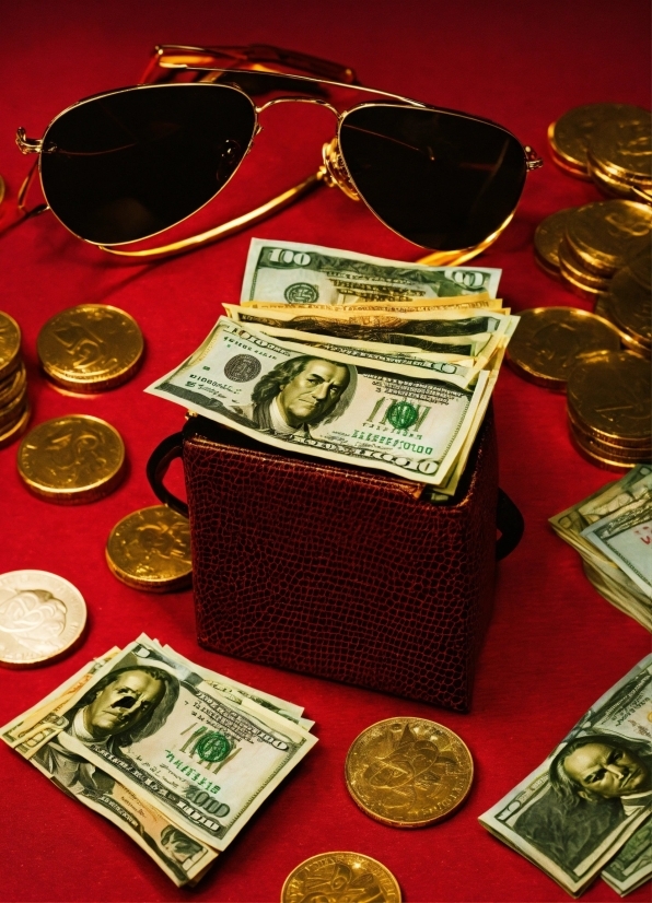 Eyewear, Money Handling, Goggles, Red, Currency, Coin