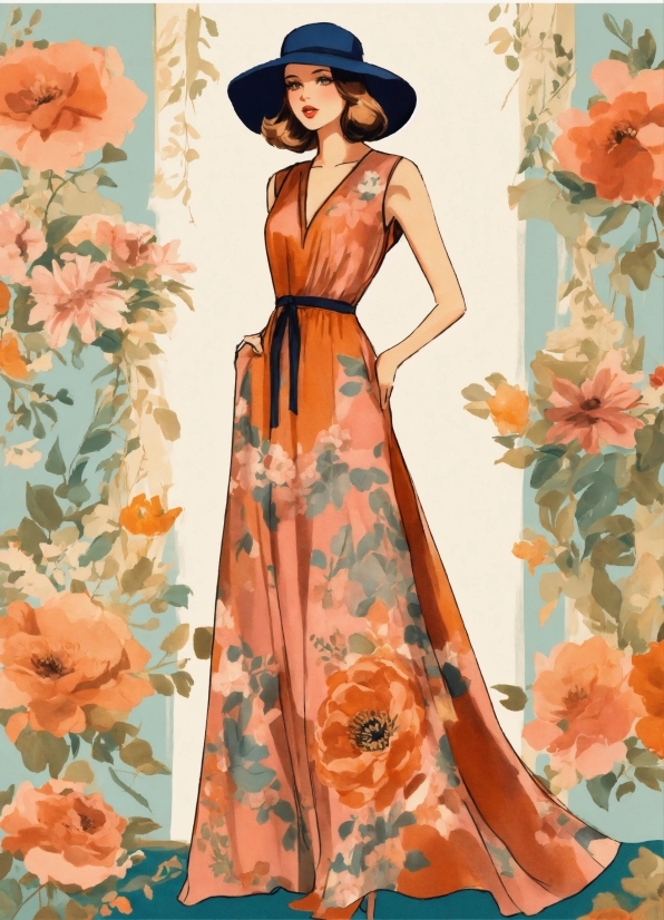 Flower, One-piece Garment, Plant, Dress, Orange, Textile