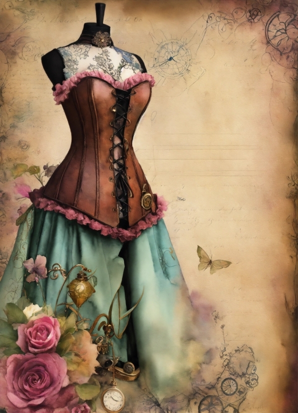 Flower, One-piece Garment, Sleeve, Waist, Victorian Fashion, Day Dress