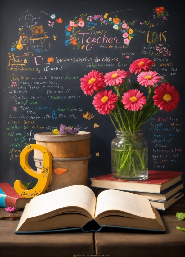 Flower, Plant, Book, Publication, Vase, Handwriting