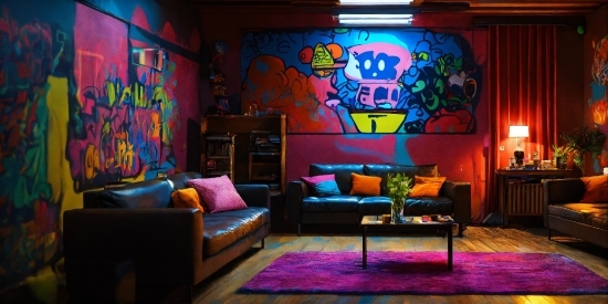 Furniture, Couch, Purple, Interior Design, Lighting, Decoration