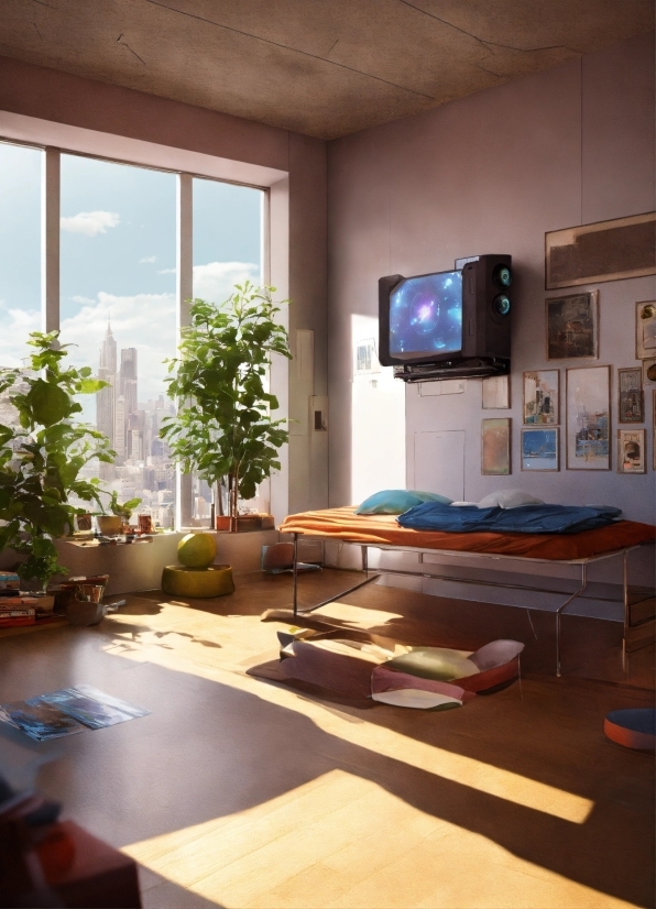 Furniture, Plant, Building, Window, Television, Wood