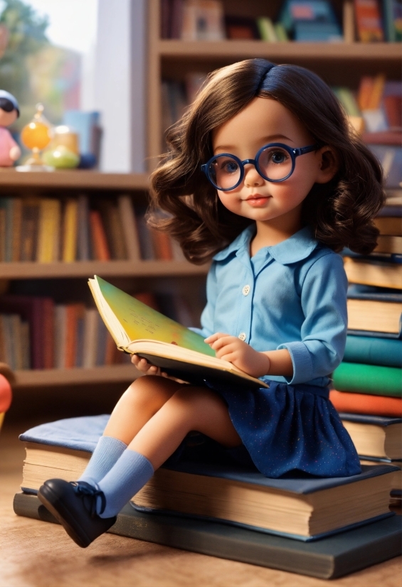 Glasses, Hairstyle, Smile, Vision Care, Book, Bookcase