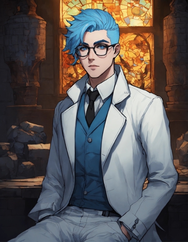 Glasses, Hairstyle, Vision Care, Blue, Dress Shirt, Sleeve