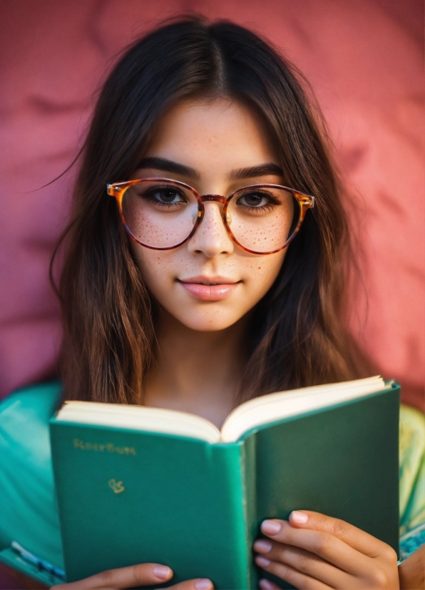 Glasses, Hairstyle, Vision Care, Eyebrow, Facial Expression, Book