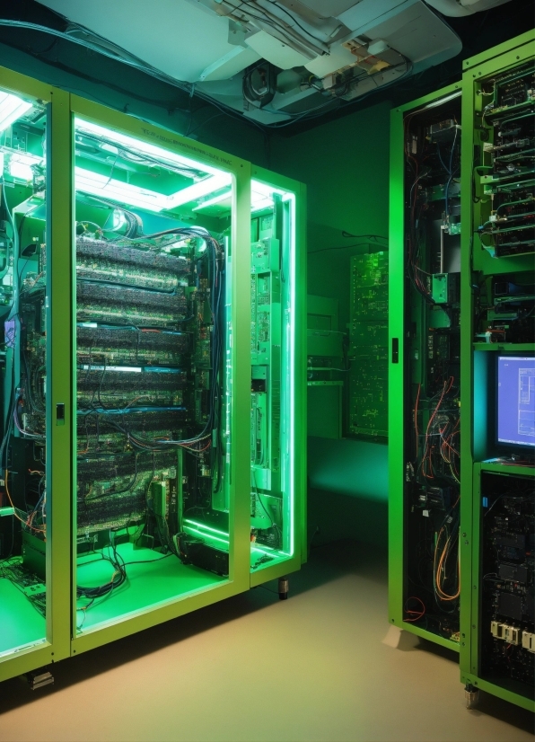 Green, Interior Design, Computer, Computer Cluster, Electricity, Server