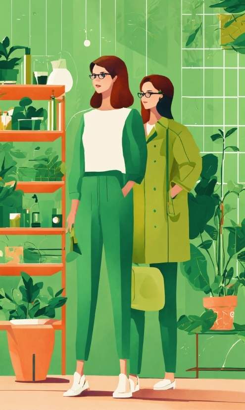 Green, Plant, Sleeve, Standing, Fashion Design, Pantsuit