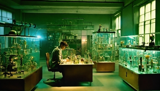 Green, Retail, Display Case, Glass, Science, Building