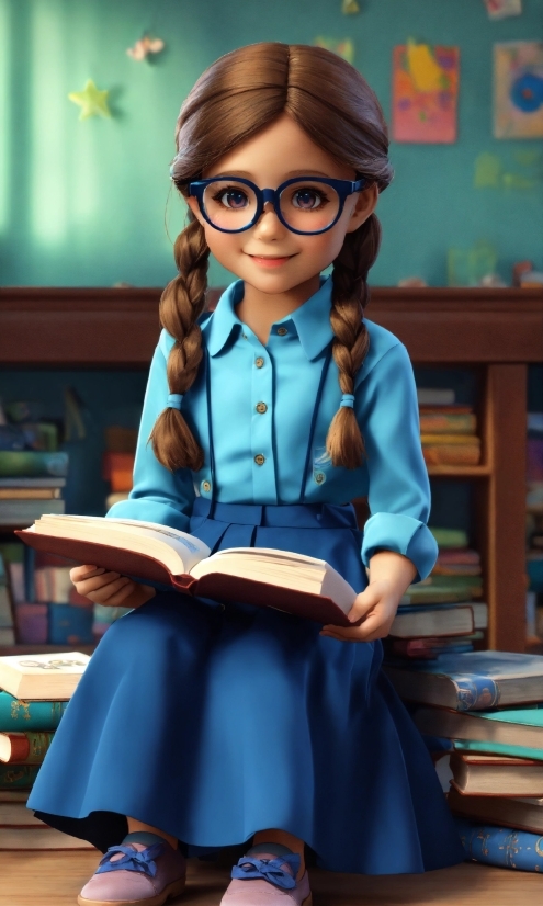 Hairstyle, School Uniform, Blue, Vision Care, Sleeve, Toy