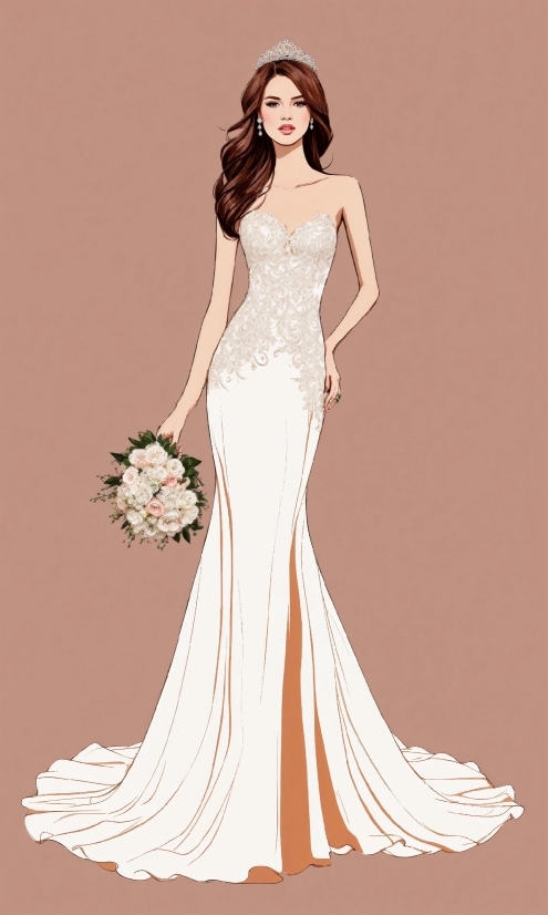 Hairstyle, Wedding Dress, Shoulder, White, Dress, One-piece Garment