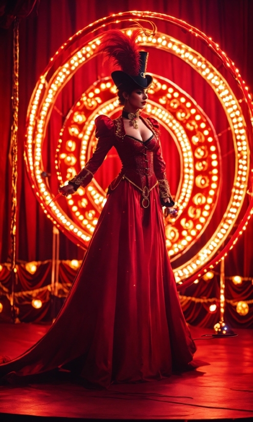 Hat, Dress, Fashion, Entertainment, Performing Arts, Red