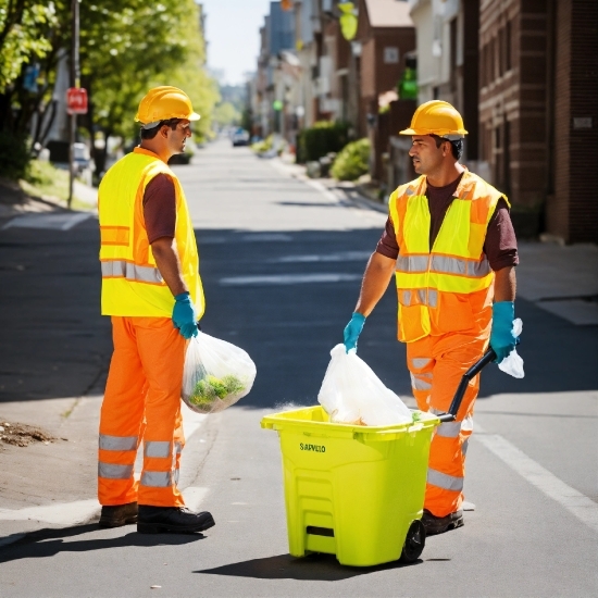 High-visibility Clothing, Workwear, Outerwear, Hard Hat, Road Surface, Helmet