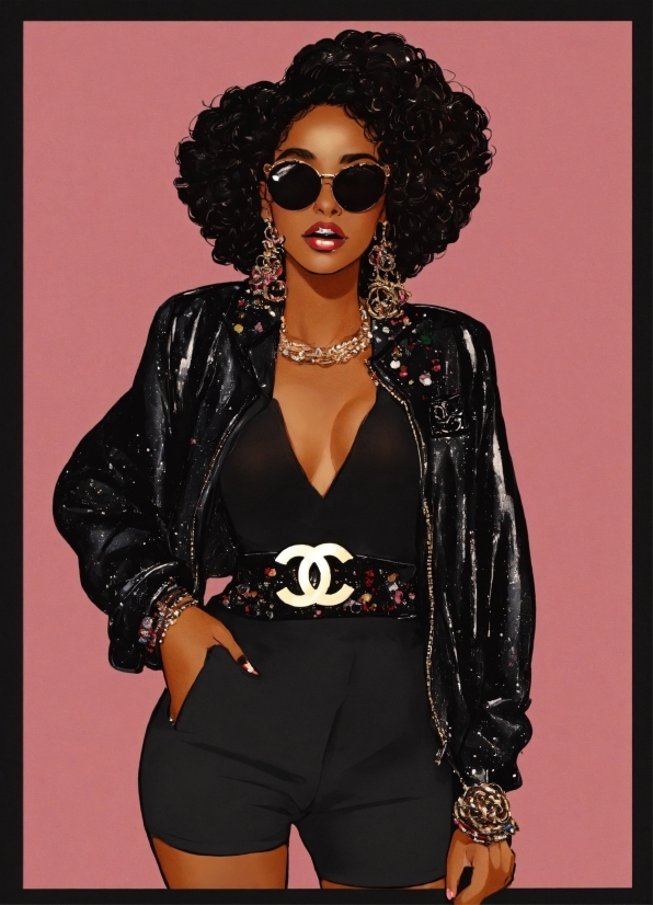 Jheri Curl, Outerwear, Sunglasses, Black, Fashion, Sleeve