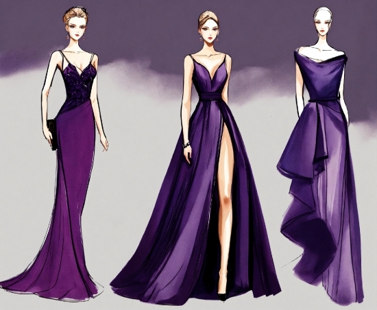 Joint, Shoulder, Dress, One-piece Garment, Purple, Neck