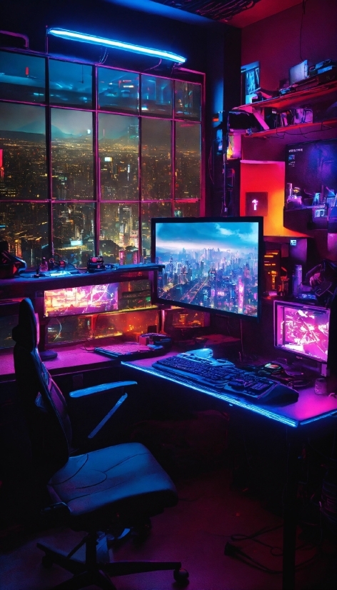 Light, Computer, Purple, Blue, Table, Entertainment