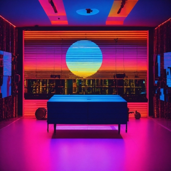 Light, Couch, Blue, Entertainment, Purple, Interior Design