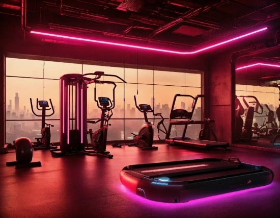 Light, Exercise Equipment, Purple, Building, Exercise Machine, Lighting