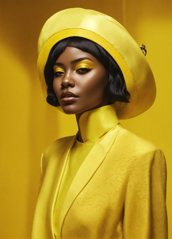 Lip, Hat, Sleeve, Yellow, Eyelash, Fashion Design