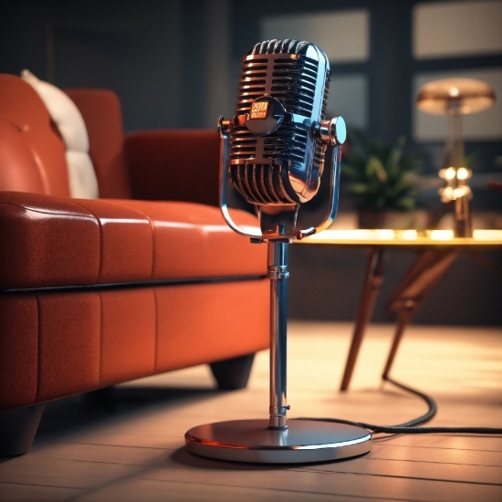 Microphone, Couch, Light, Table, Interior Design, Wood