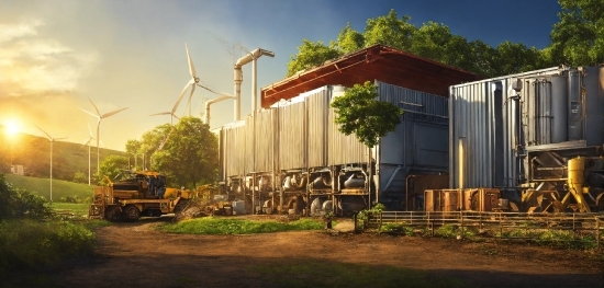 Movie Background, Sky, Windmill, Plant, Building, Nature