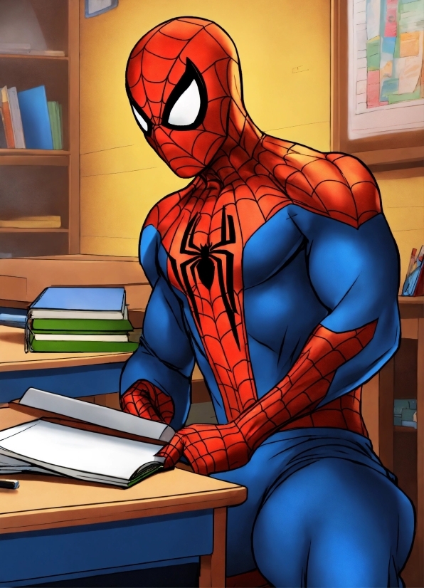Muscle, Cartoon, Spider-man, Art, Bookcase, Shelf