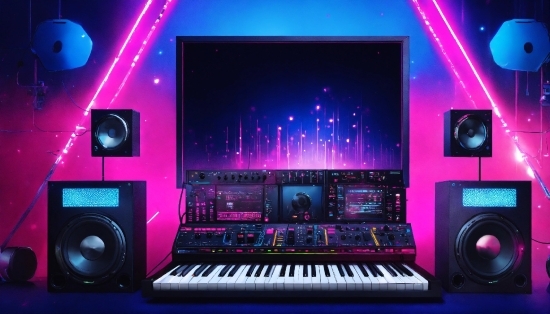 Musical Instrument, Keyboard, Piano, Light, Purple, Musical Instrument Accessory