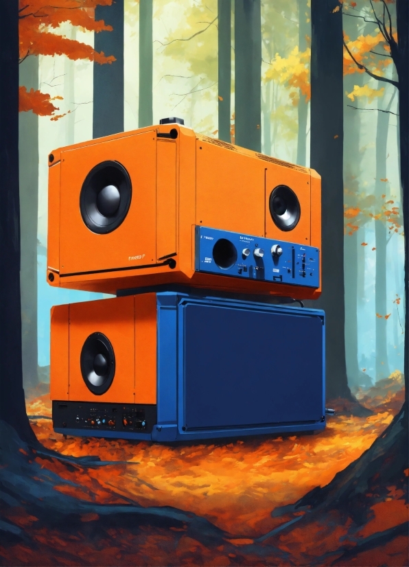 Orange, Wood, Gas, Art, Audio Equipment, Electric Blue