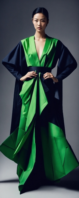 Outerwear, Green, One-piece Garment, Dress, Neck, Sleeve
