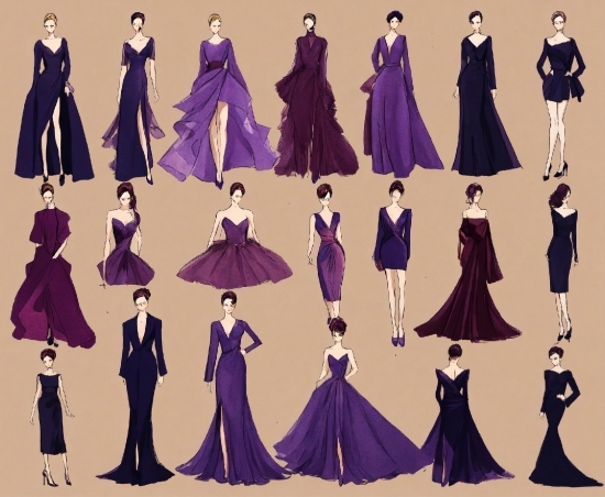 Outerwear, Hairstyle, Shoulder, Dress, Purple, Fashion