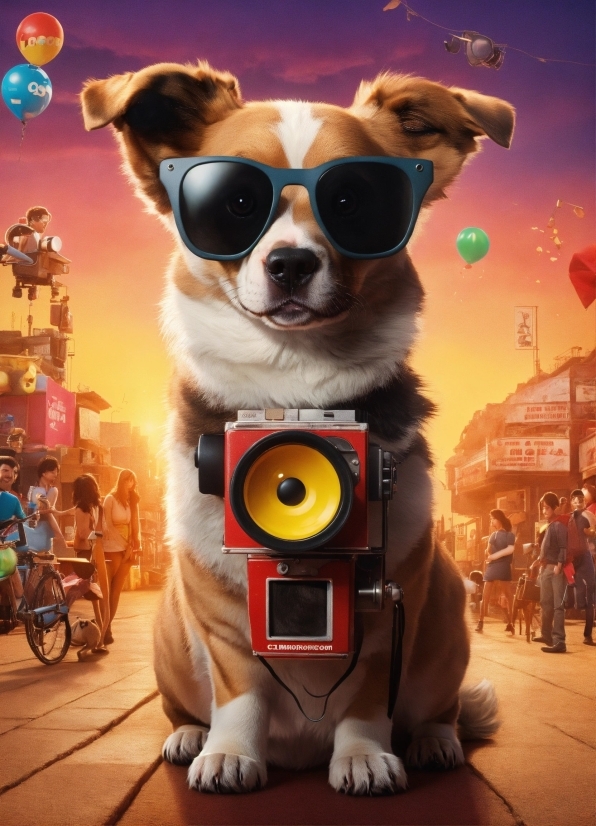 Photograph, Sunglasses, Lighting, Dog, Yellow, Carnivore