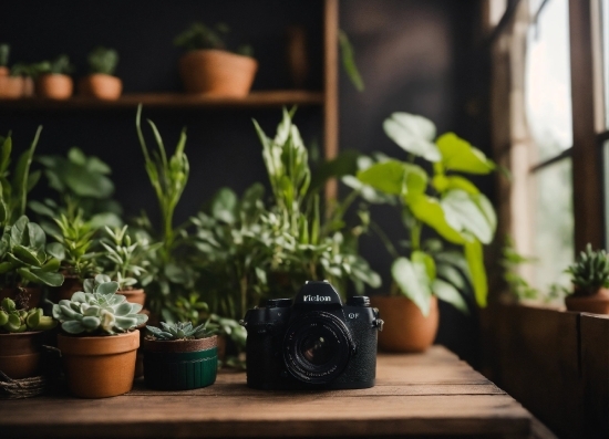 Plant, Flowerpot, Houseplant, Camera Lens, Reflex Camera, Digital SLR