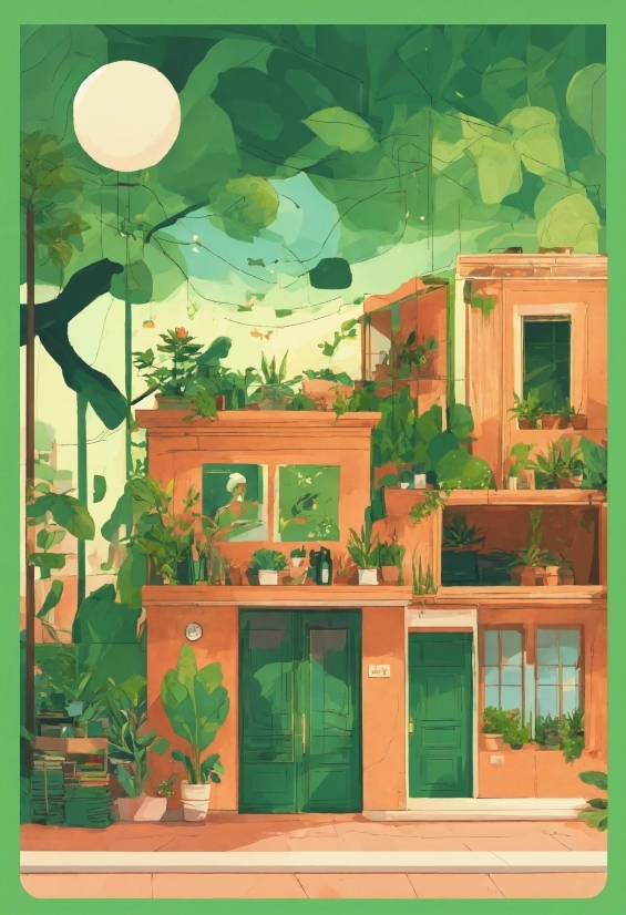 Plant, Green, Rectangle, Window, Wood, Art