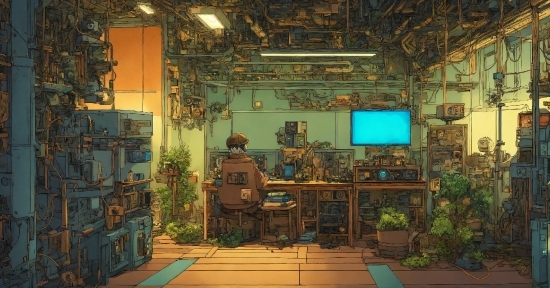 Plant, Wood, Art, Desk, Machine, Room