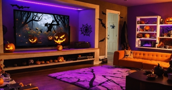 Property, Decoration, Purple, Couch, Interior Design, Lighting