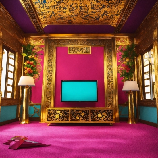 Property, Decoration, Window, Purple, Textile, Lighting