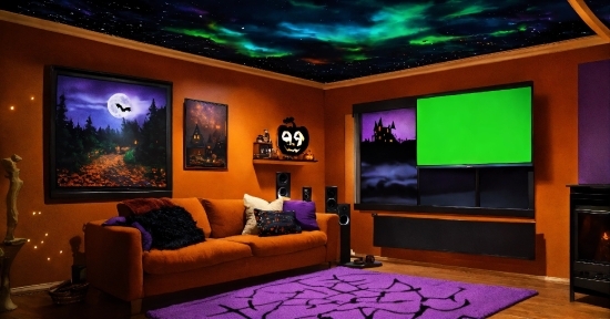 Property, Purple, Interior Design, Lighting, Couch, Decoration