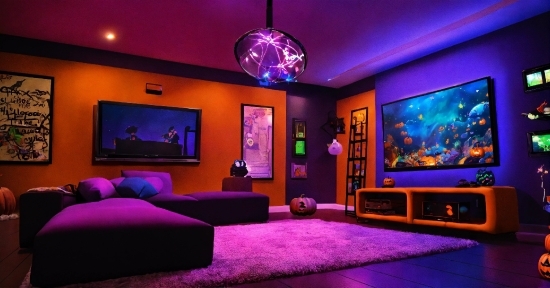 Property, Purple, Interior Design, Lighting, Decoration, Violet