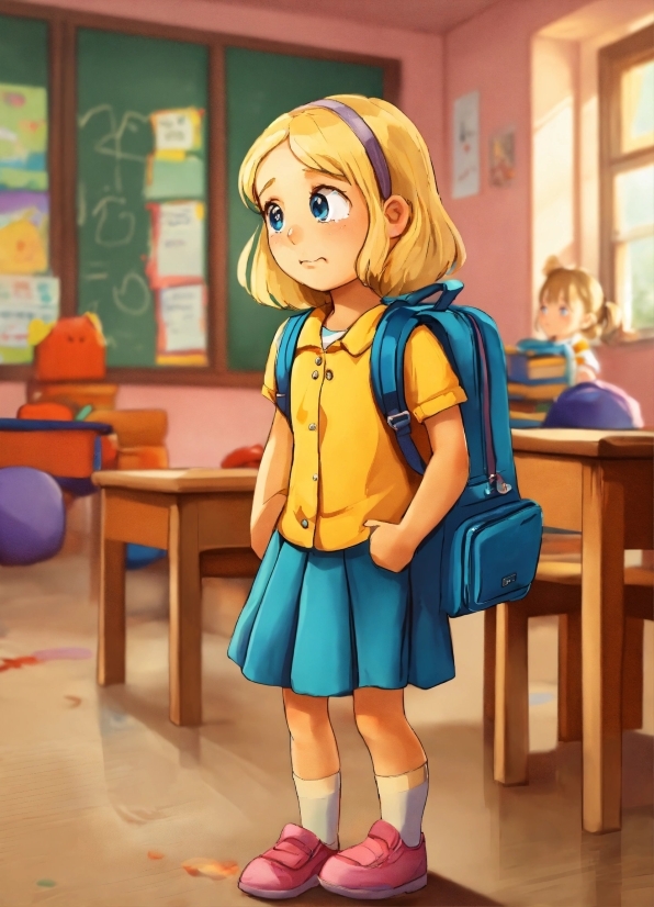 School Uniform, Table, Cartoon, Window, Toy, Art