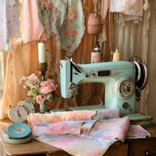 Sewing Machine, White, Green, Textile, Purple, Interior Design