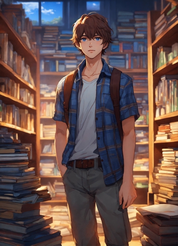 Shelf, Bookcase, Dress Shirt, Sleeve, Standing, Book